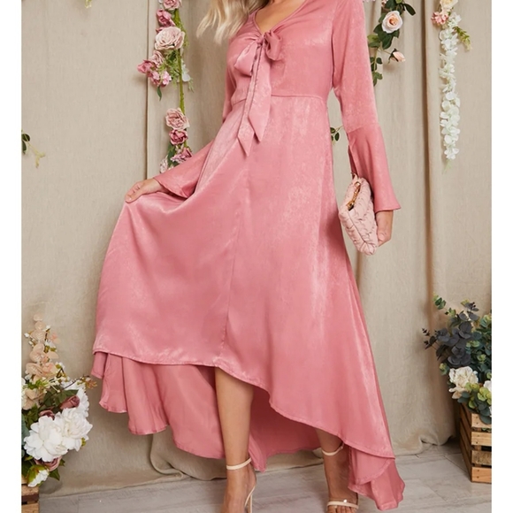 Stacy Solomon Pink Recycled Tie Front Dipped Hem Maxi Dress BNWT - Picture 10 of 13